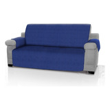 Forro Protector De Sofá Y Muebles Reversible Azul 3 Puestos Color Azul Y Gris Liso