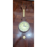 Reloj Antiguo De Pared Madera Con Termometro De Ambiente.