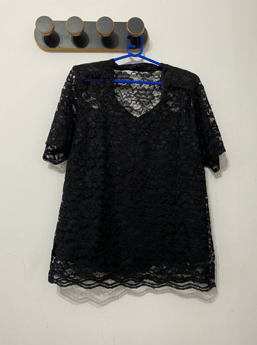 Blusa De Encaje Negro Mujer