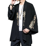 Kimono Hombres Vintage Abrigo Dragón Japonés Bordado