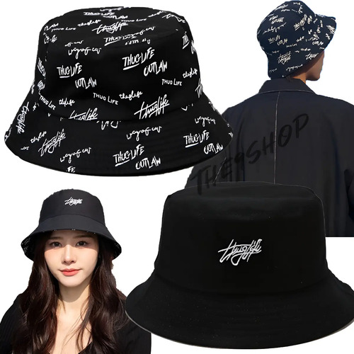 Sombrero Sol Pescador Bordado Doble Cara/ Gorras Bucket Hat