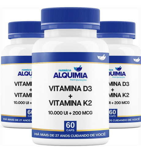 Vitamina D3 10.000 + Vitamina K2mk7 200 Mcg 60 Cp 3 Frascos