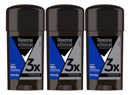 Kit 3 Desodorante Rexona Clinical Clean Men Antitranspirante