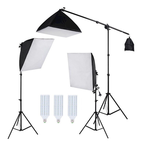 Kit Iluminação Estúdio Led 3x60w Softbox 40x60cm Com Girafa