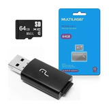 Pen Drive 2 Em 1 Leitor Usb + Micro Sd Multilaser 64gb Mc164