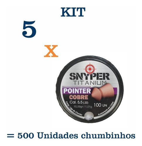 Kit 5 Chumbinhos Snyper Pointer 5,5mm Cobre 100 Un / Cada