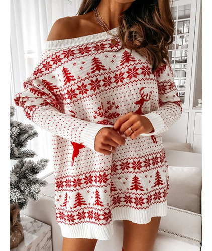 Vestido De Suéter De Manga Larga De Punto Holgado De Navidad