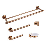 Kit Acessórios Para Banheiro Rose Gold 5 Peças Aço Inox Luxo