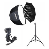 Kit Softbox Godox 95cm C/ Grid + Tripé + Suporte P/ Lâmpada