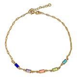 Tobillera Cristales Colores Enchapado Oro 18k