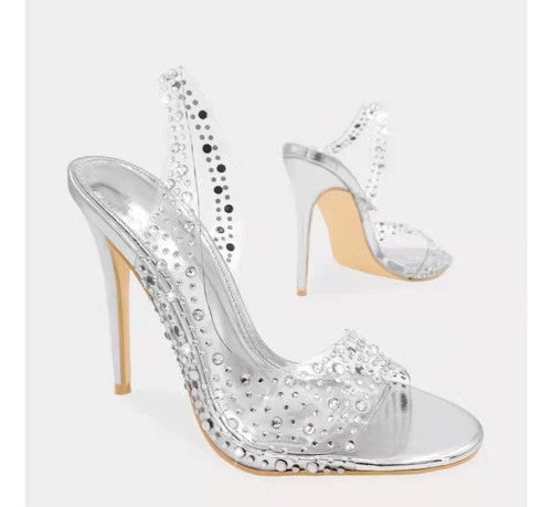 T Sandalias Tacones Altos Rhinestones Transparentes Para