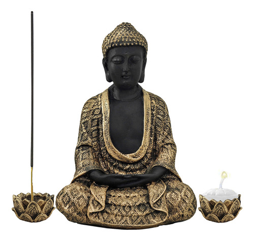  Buda Tibetano Hindu Estatueta Gr Com 2 Incensários Castiçal