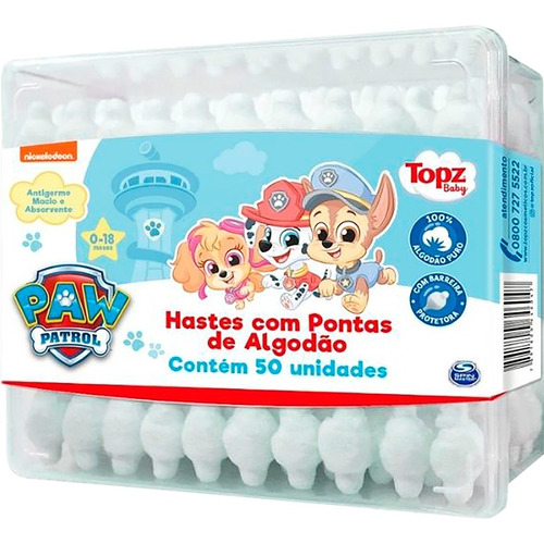 Topz Baby Hastes Pontas De Algodão Patrulha Canina Com 50un