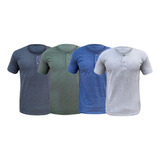 Kit 4 Camisetas Henley Portuguesa 100% Algodão 30.1 Premium
