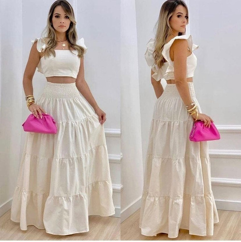 Conjunto Saia Longa Três Marias E Cropped Vestido Feminino