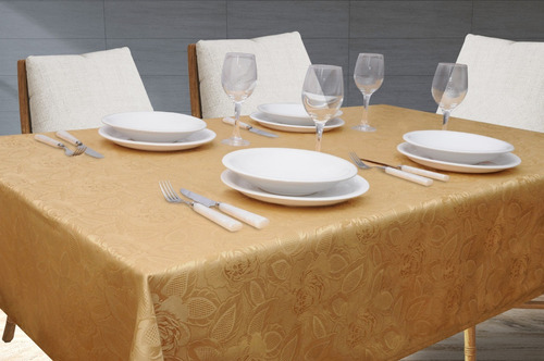 Toalha De Mesa Jacquard 4 Lugares 100x100  Admirare Cor Gold