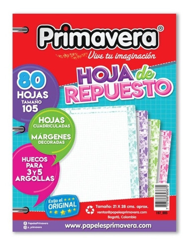 Hoja Repuesto Primavera Para Folder 105 Paquete X 80 H.