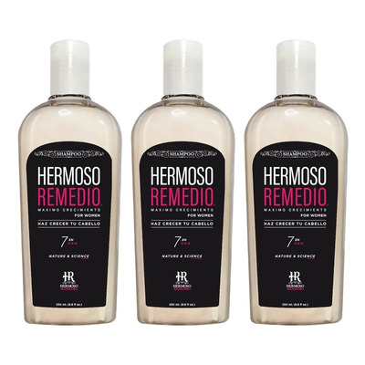 Pack Shampoo Crecimiento Acelerado Anticaida Reparador Hidratante Anti Frizz para Mujer Hermoso Remedio ® | Combate Alopecia Sin Sal y Parabenos | Biotina Queratina Colágeno | 250ml x 3 unidades | Meses sin interés
