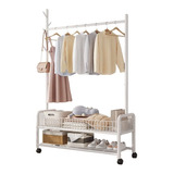 Rack Perchero Metalico Reforzado Movil Doble Estante Ropa