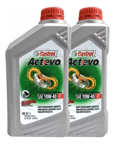 Aceite Castrol Actevo Moto 4t Semisintético 10w40 Por 2 Ltr