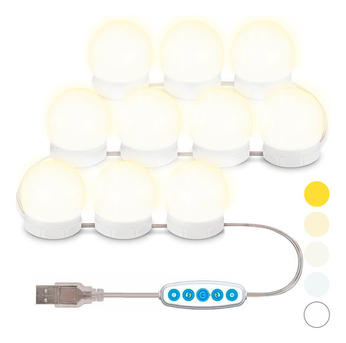 Kit 10 Focos Led Luz Espejo Usb Maquillaje Estilo Hollywood Color De La Luz Blanco