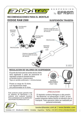 Kitx2 Amortiguador Trasero Baratec Ram 2500 1996-2012 Pro Foto 3