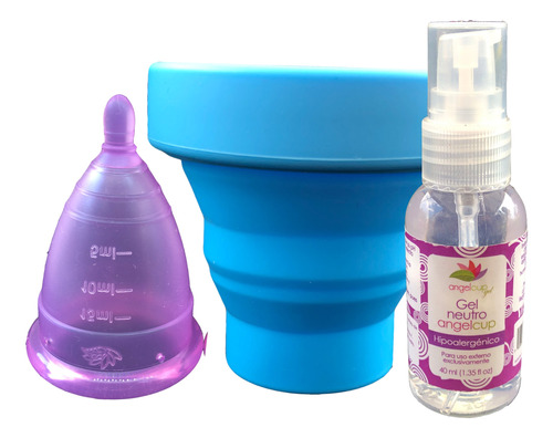 == Copa Pack Angelcup Color Lila + Gel + Vaso ==