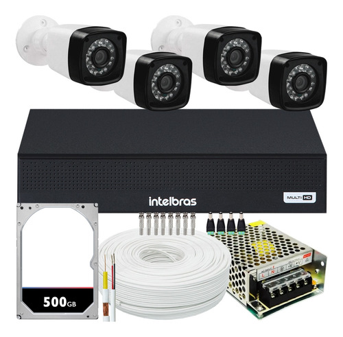 Kit Cftv 4 Cameras Segurança 1080p Full Hd 2mp Dvr Intelbras