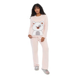 Pijama Mujer Polar Diseño Rosado Perro Corona