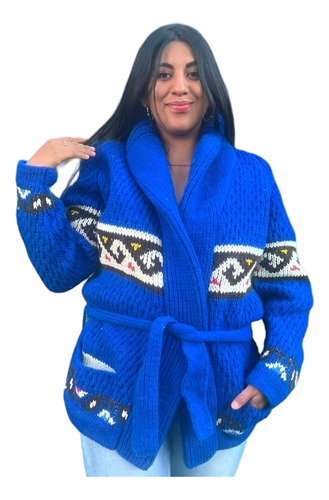 Suéter 100%lana Ovina Azul Añil Teñida Tejida Artesanalmente