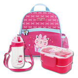 Lancheira Térmica Infantil Zoo + Kit Lanche Marmita Cor Pink