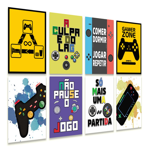 Kit 8 Placas Decorativas Quadros Quarto Gamer Jogos Geek Mdf