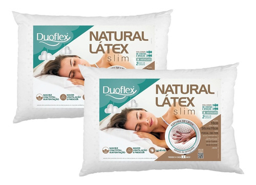 Kit 2 Travesseiros Natural Látex Slim Perfil Baixo Duoflex