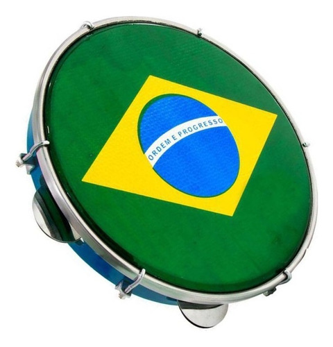 Pandeiro Luen 10 Profissional Pele Bandeira Aro Abs Cor Azul