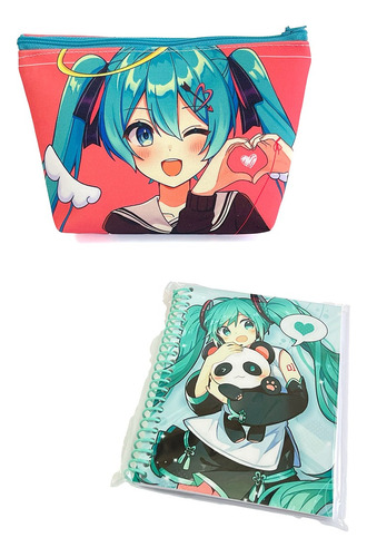 Estuche Miku Hatsune Para Cosméticos Y Lápices + Libretita