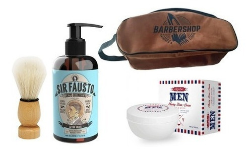 Kit Barber Crema De Afeitar, After Shave, Brocha + Bolso