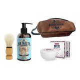 Kit Barber Crema De Afeitar, After Shave, Brocha + Bolso