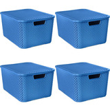 Kit 6 Caixa Rattan Organiza Brinquedos Com Tampa 15l Azul