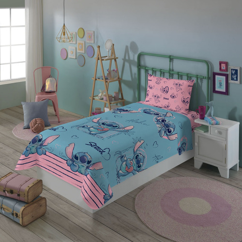 Jogo De Cama Stitch 2 Pçs Lepper Lençol + Fronha