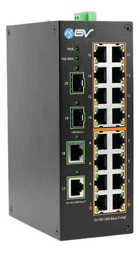 Bv -tech Industrial Din Rail Poe Ethernet Switch - 16 Puerto