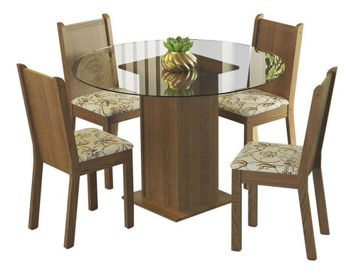 Conjunto Sala Jantar Débora Madesa Mesa Tamp Vidro Redon Rlb Cor Rustic/lírio Bege Mdja0401085zlib