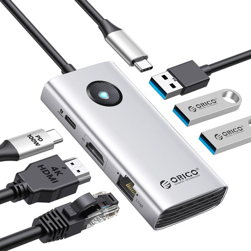 Acoplamiento Orico Usb C, Dongle Usb C 6 En 1 Con Hdmi 4k+pd