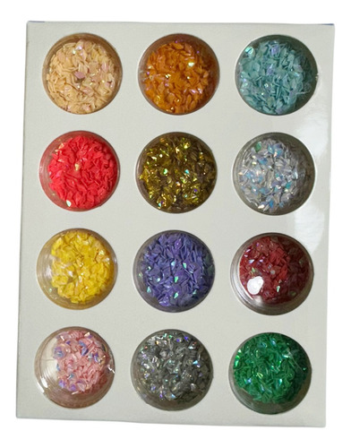 Set 12 Glitters Para Uñas En Forma Redondo