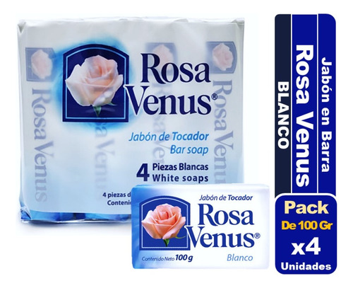 Jabón En Barra Rosa Venus Pack De 4 Unidades