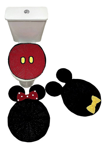 Jogo Banheiro Croche Mickey E Minnie 3 Peças Feito A Mão