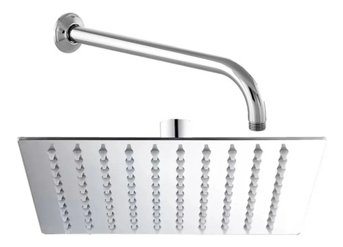 Regadera Cuadrada Acero Inox 8 PuLG + Tubo 50cm Y Chapetón