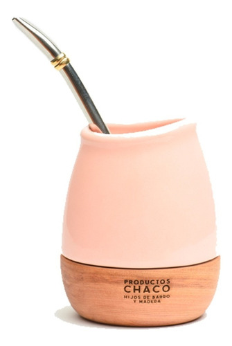 Mate Chaco Porteñito Ceramica Base Madera + Bombilla + Funda