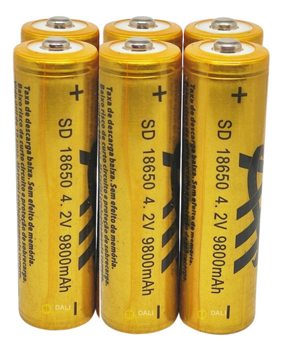 6 Baterias Recarregável 18650 9800mah 4.2v Lanterna Tática