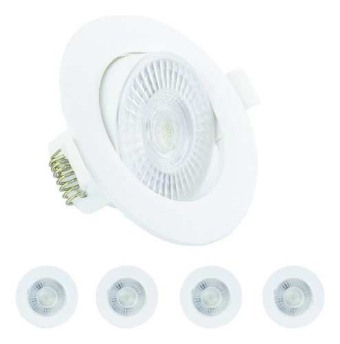 Kit 5 Spot Led 7w Direcionável Embutir Redondo B. Frio Teto