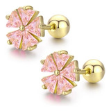 Aretes Broqueles Flor Swarovski Oro 14k Lam Bolita Bebe Niña